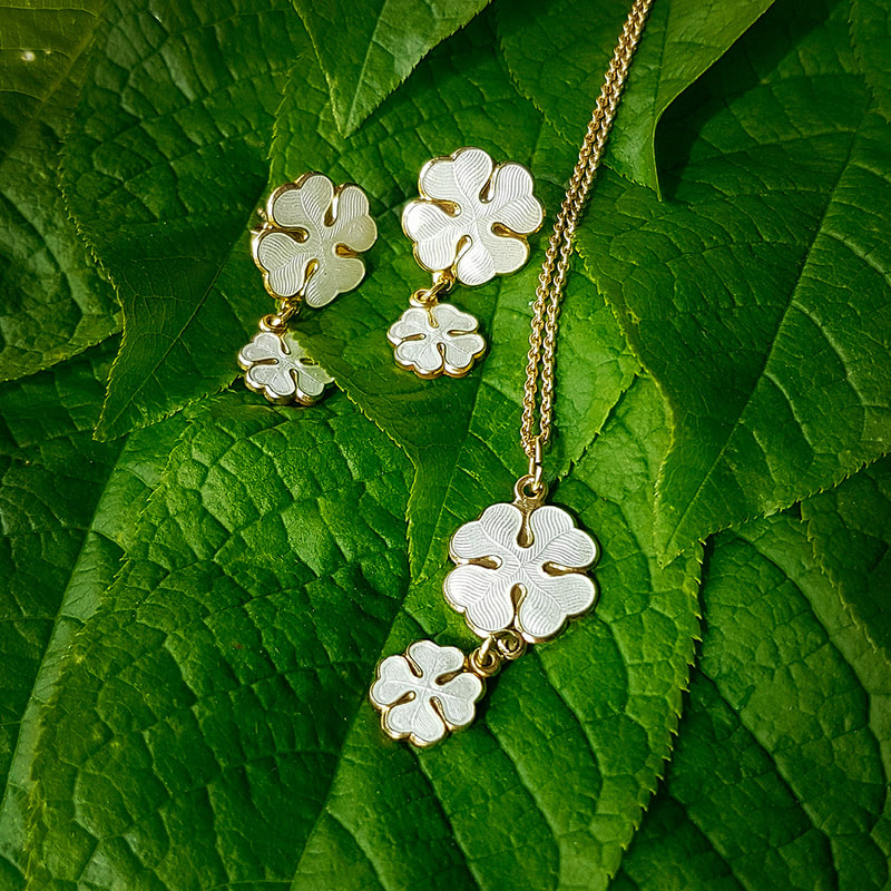 Lucky Clover jewellery in silver and enamel.
