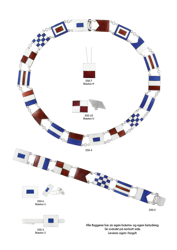 Håndlagde signalflagg smykker i sølv og emalje fra Opro - norske emaljesmykker.