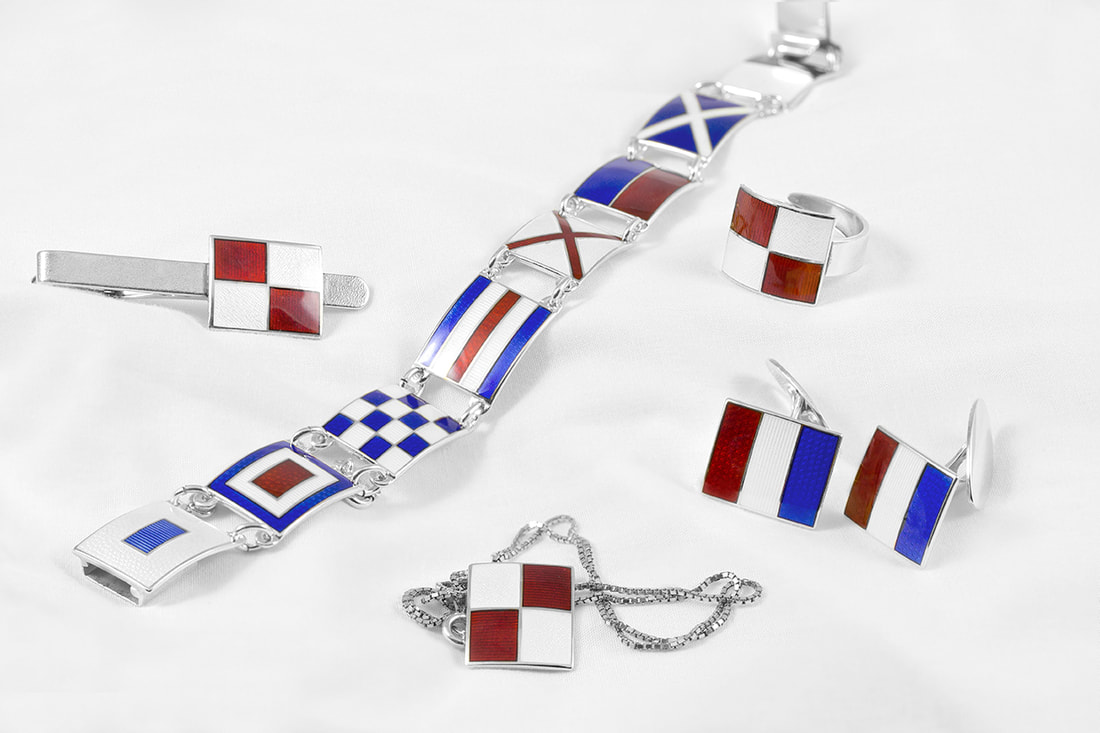 Signalflagg smykker i sølv og emalje fra Opro - norske emaljesmykker